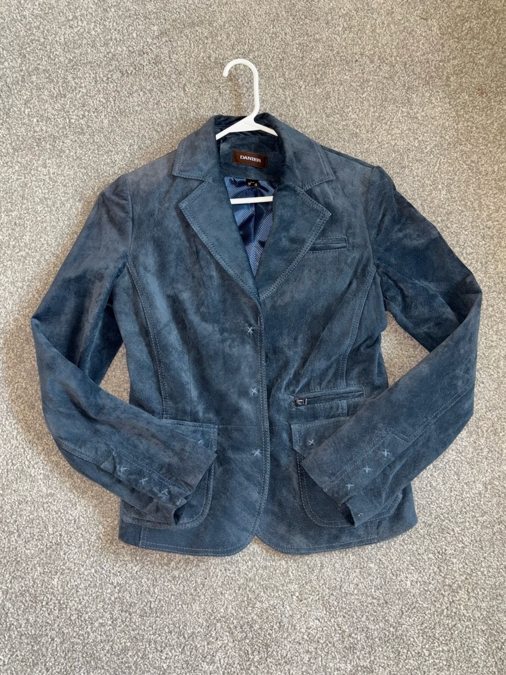 SizeS-100%GenuineLeather-DANIER-Y2K Women's Suede Blazer Jacket in Light Blue